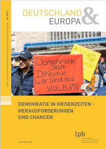 Das Bild zeigt das Titelbild des Heftes "Demokratie in Krisenzeiten" (Heft 84-2022) der Zeitschrift "Deutschland & Europa".
