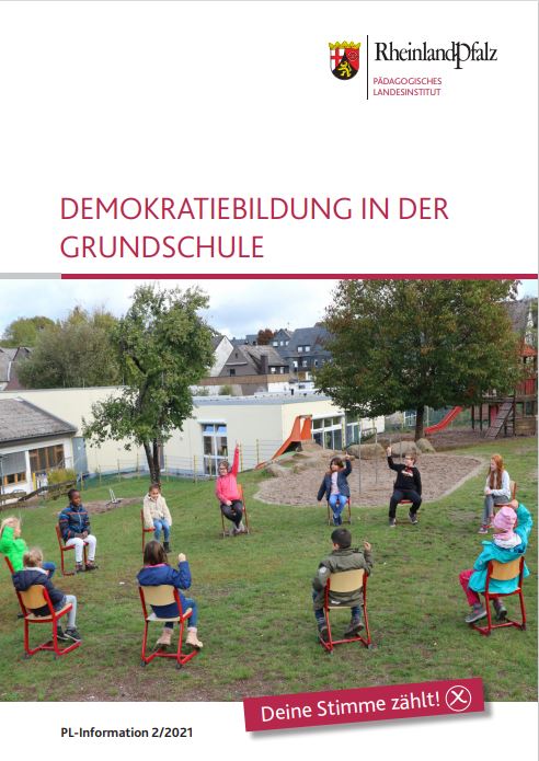 Das Bild zeigt das Titelbild der Handreichung Demokratiebildung in der Grundschule (PL-Information 2/2021)