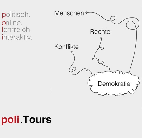 Die Grafik zeigt das Logo der Lernpfade zur Demokratie &quot;Polit.Tours&quot;.
